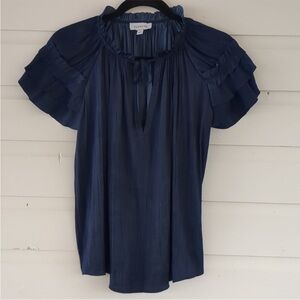 Evereve Navy Ruffle Sleeve Blouse